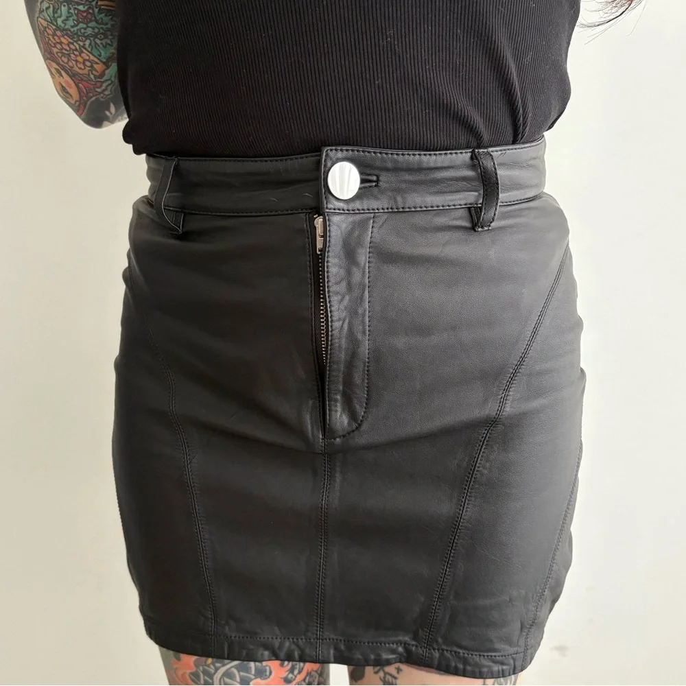 NBD x Revolve Black Lamb Leather Mini Skirt – High Waist – Size S - Picture 1 of 4